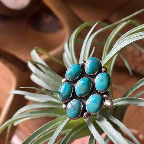 Sterling Silver Turquoise Ring Santa Fe Style Size 6 - Picture 14 of 15